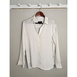 Premise White Button Down Blouse Long Sleeve Rayon Blend Size M